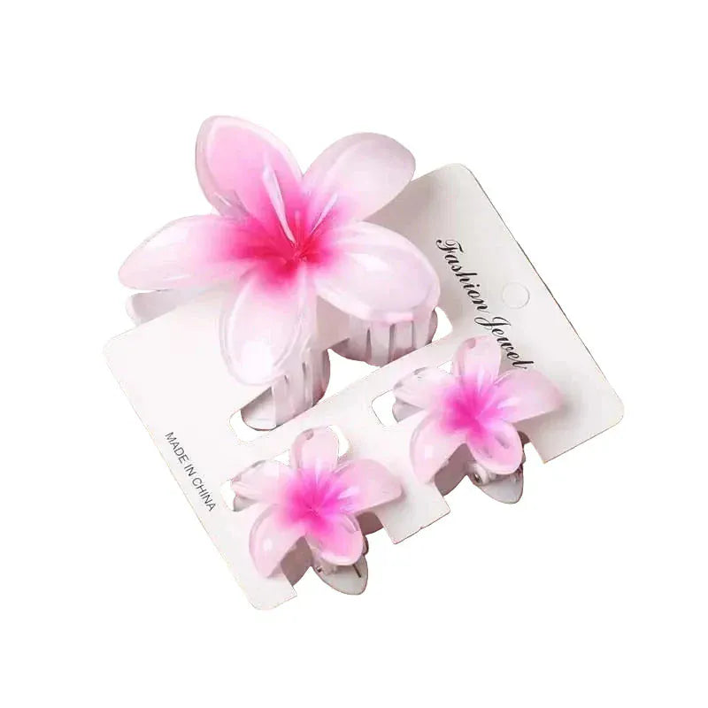 3Pc Sweet Colorful Plumeria Flower Shark CHair Clip - BLAKESTORE-NG