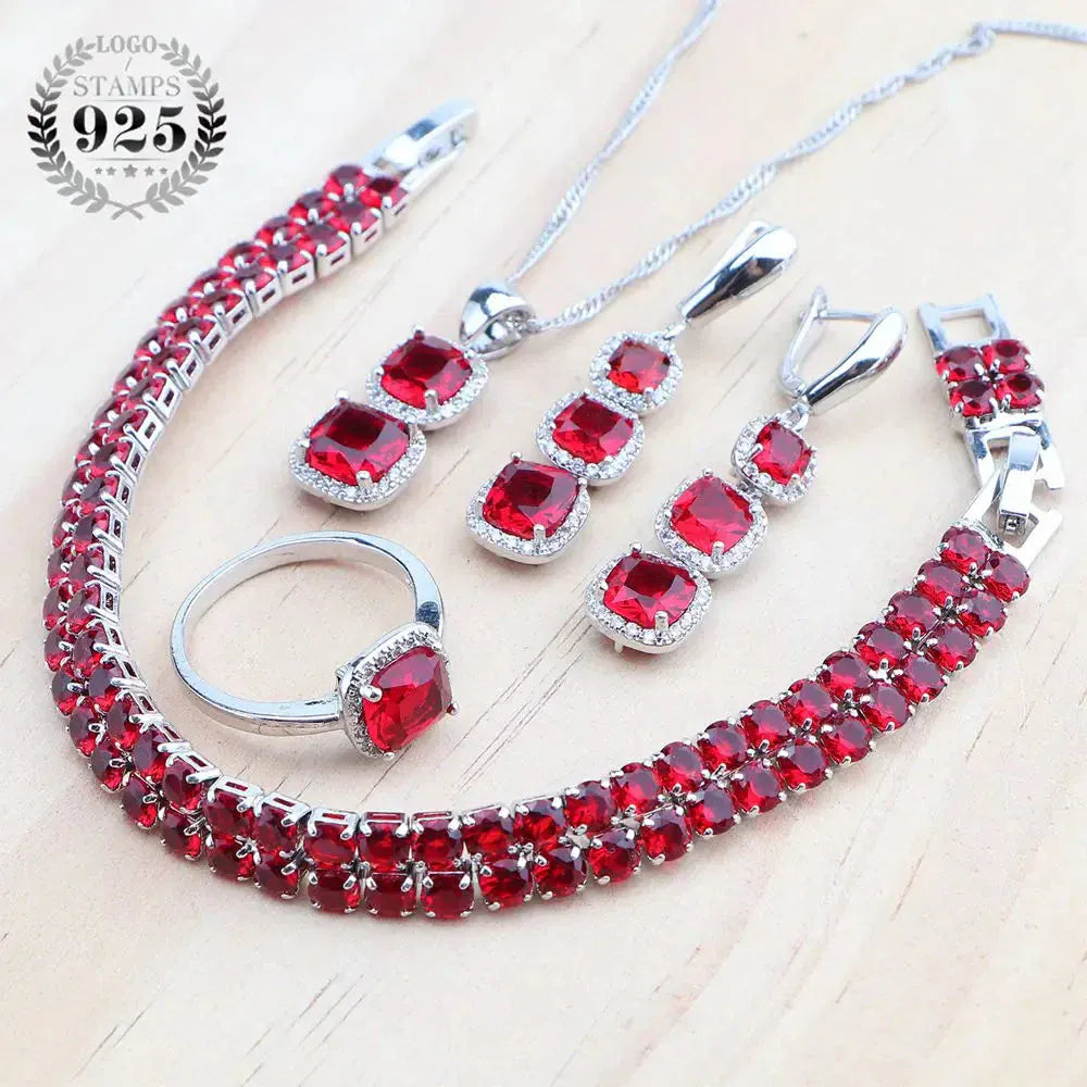 925 Sterling Silver Jewelry Set – Blue Zircon Bridal Necklace, Earrings & Bracelet - Maison Novaire
