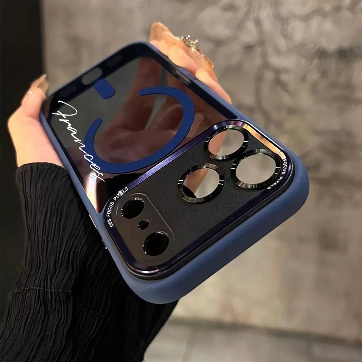 Custom Personalized Name Phone Case – Semi-Transparent Black Cover for iPhone 17 Series - Maison Novaire
