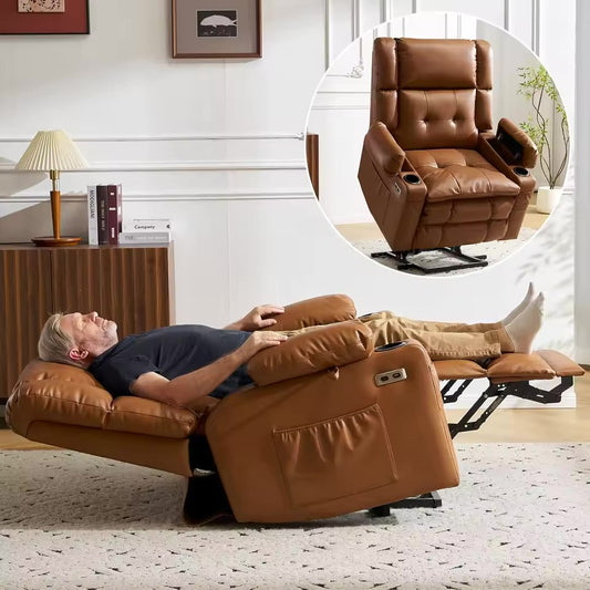 Dual Motor Power Lift Recliner Chair with Heat and Massage - Camel - Maison Novaire