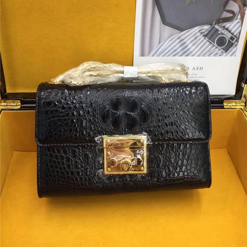 Exotic Crocodile Small Purse | Genuine Alligator Flap Bag | Chain Shoulder - Maison Novaire