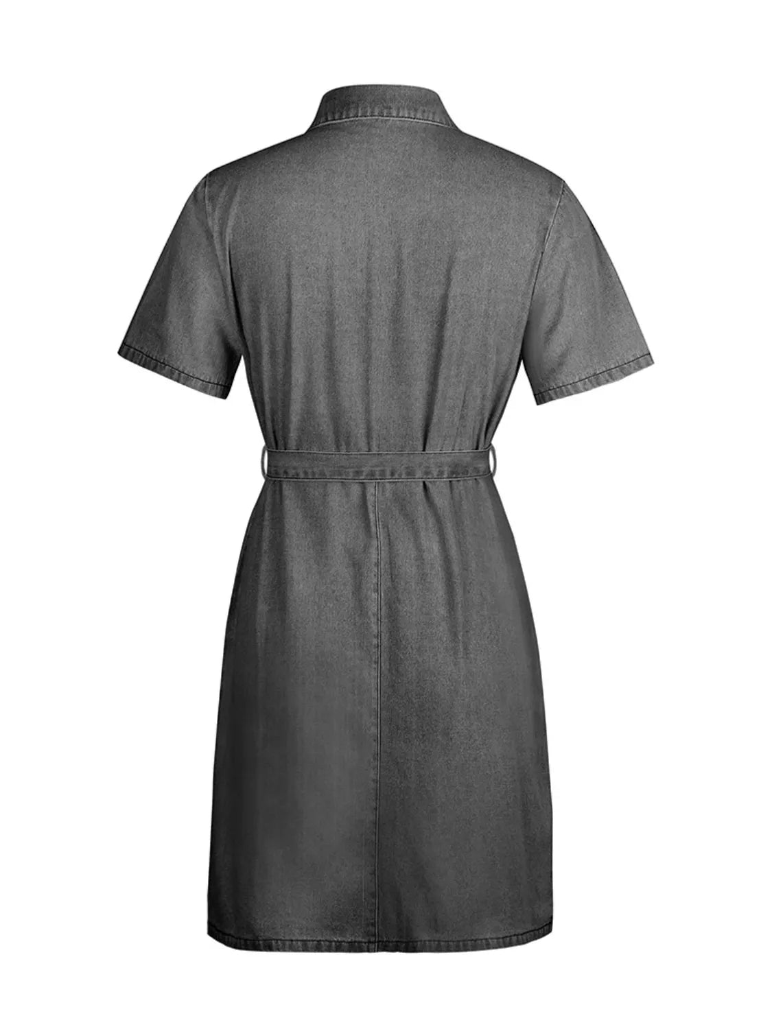 Full Size Zip Front Short Sleeve Denim Dress Plus Size. - Maison Novaire