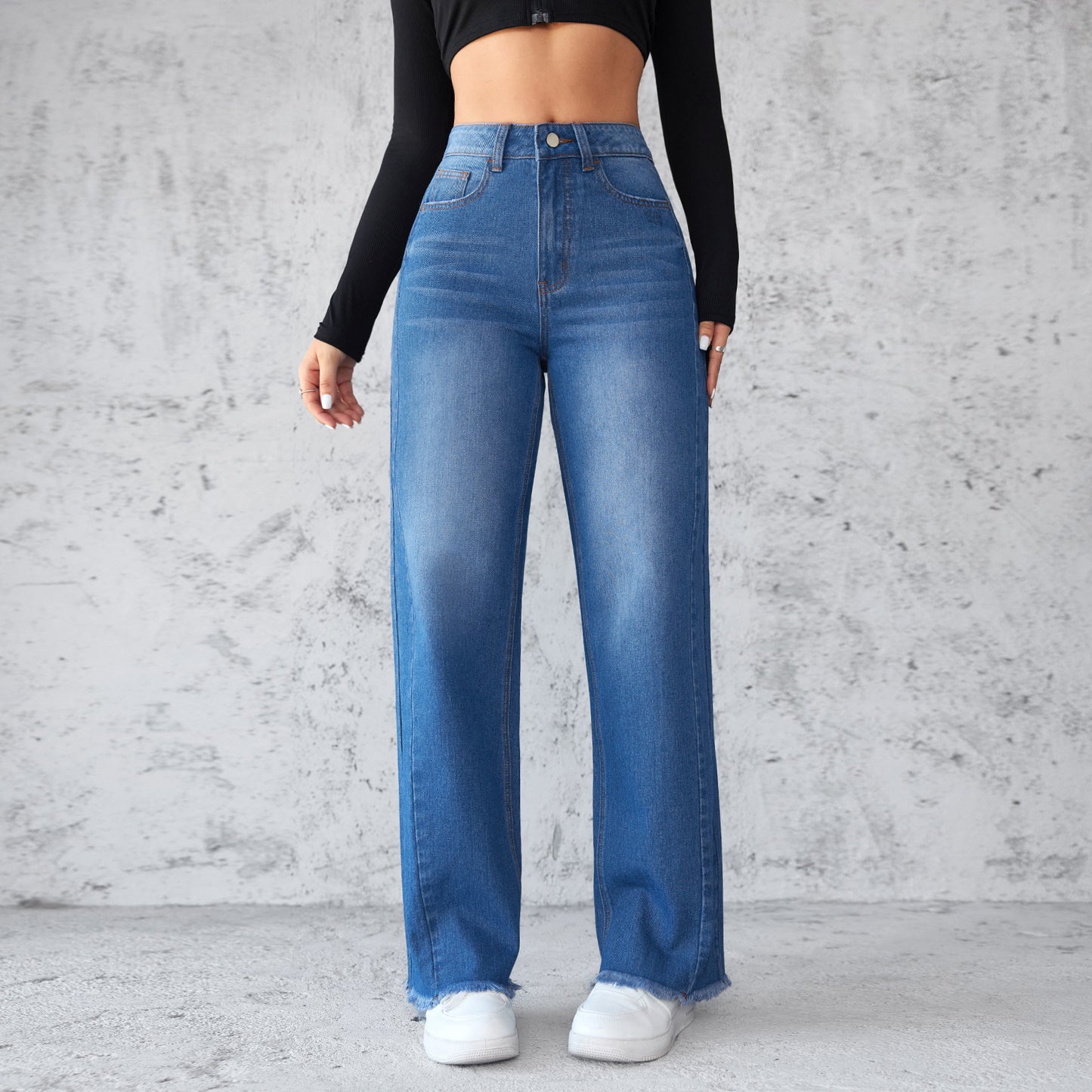High-waist Non-elastic Wide-Leg Jeans - Maison Novaire