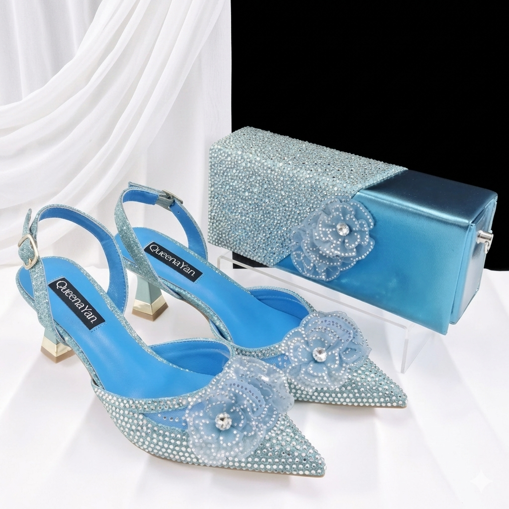 Maison Novaire African-Inspired Evening Shoe and Clutch Set SKY BLUE