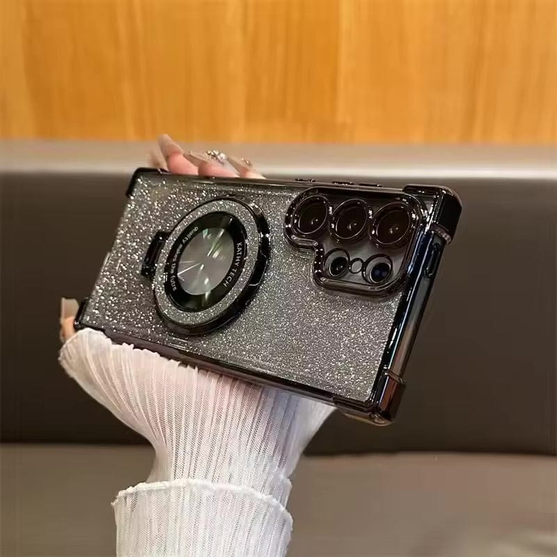 Luxury Glitter Magnetic Stand Case for Samsung Galaxy S25 Ultra Shockproof Clear Plating Cover with Kickstand & MagSafe - BLAKESTORE-NG