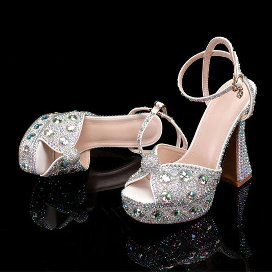 Luxury Handmade Full Rhinestones Peep toe Women Sandals. - Maison Novaire