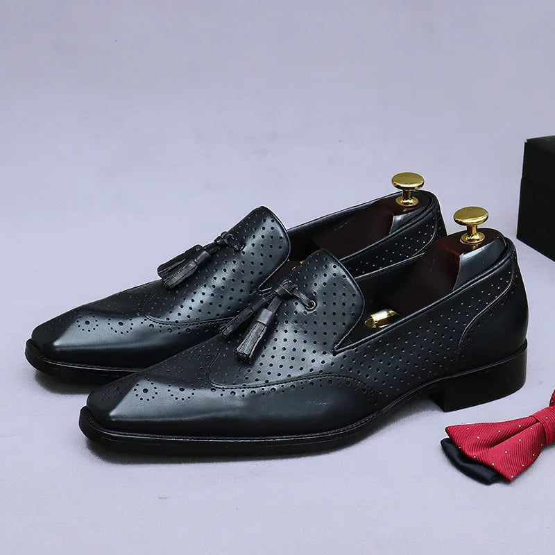 Men's Genuine Leather Tassel Loafers | Vintage Moccasins 38-46 - Maison Novaire #