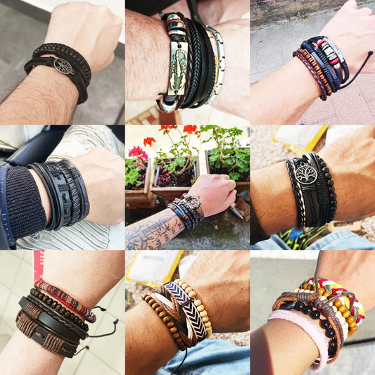 Multilayer Black Leather Bracelets & Bangles for Men. - BLAKESTORE-NG