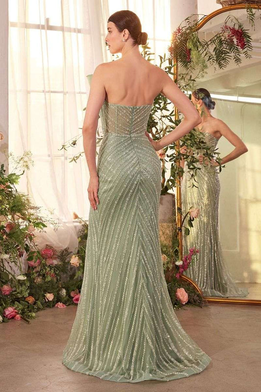 Pleated Fan Pearl Gown – Strapless Fitted Elegance - Maison Novaire