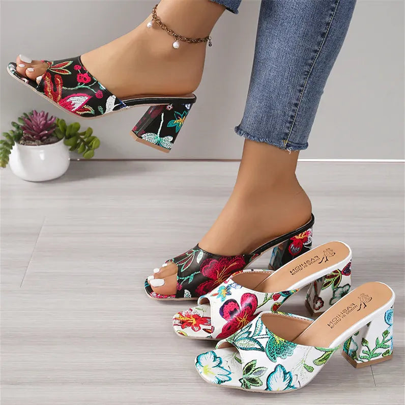 Printed Block Heels Sandals - Maison Novaire #