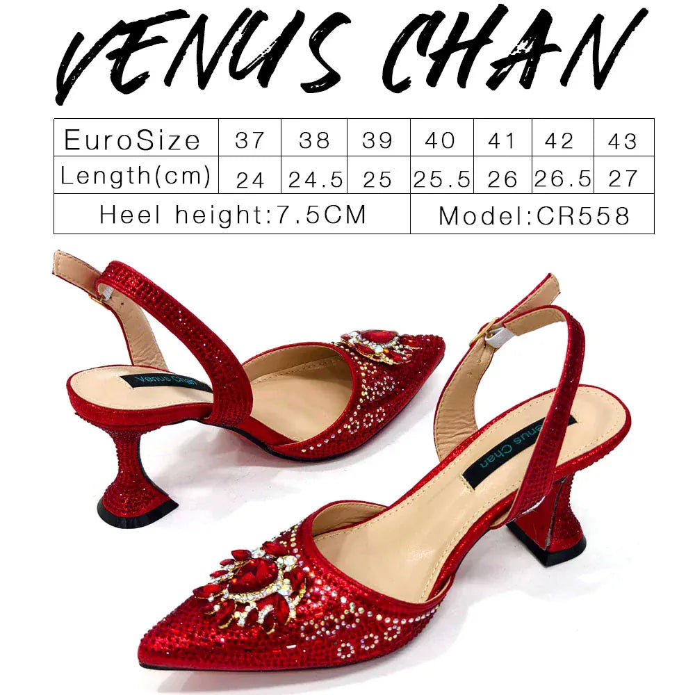 Rhinestone Party Heels Color Shoes and Bag Set (Venus Chan) - BLAKESTORE-NG