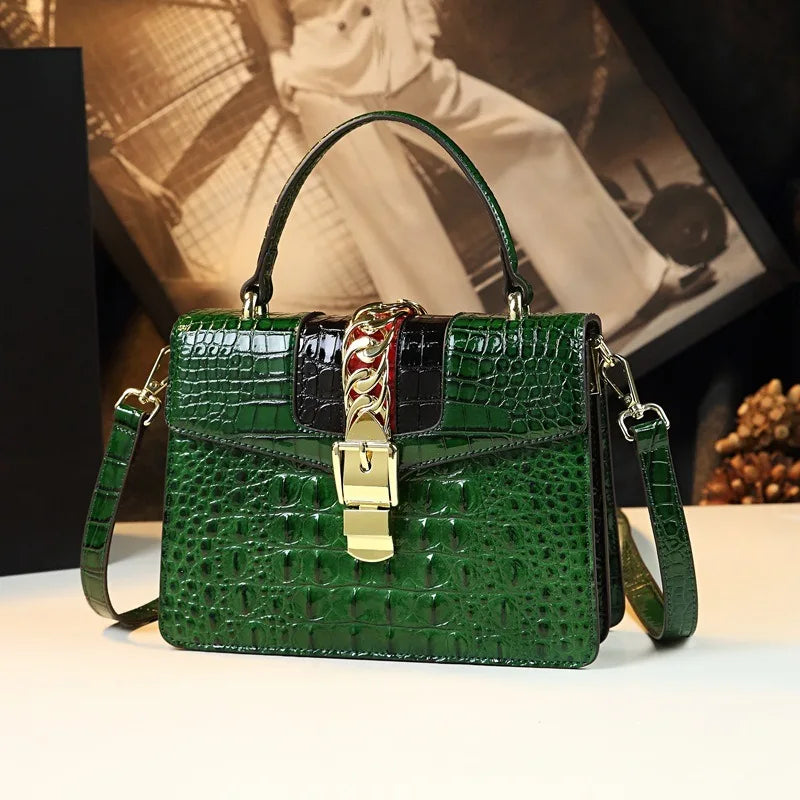 Women’s Leather Crocodile-Pattern Handbag – Messenger & Small Shoulder Bag