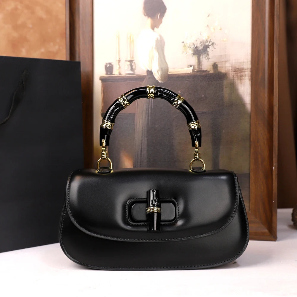 Bamboo Handle Saddle Crossbody Bag for Women