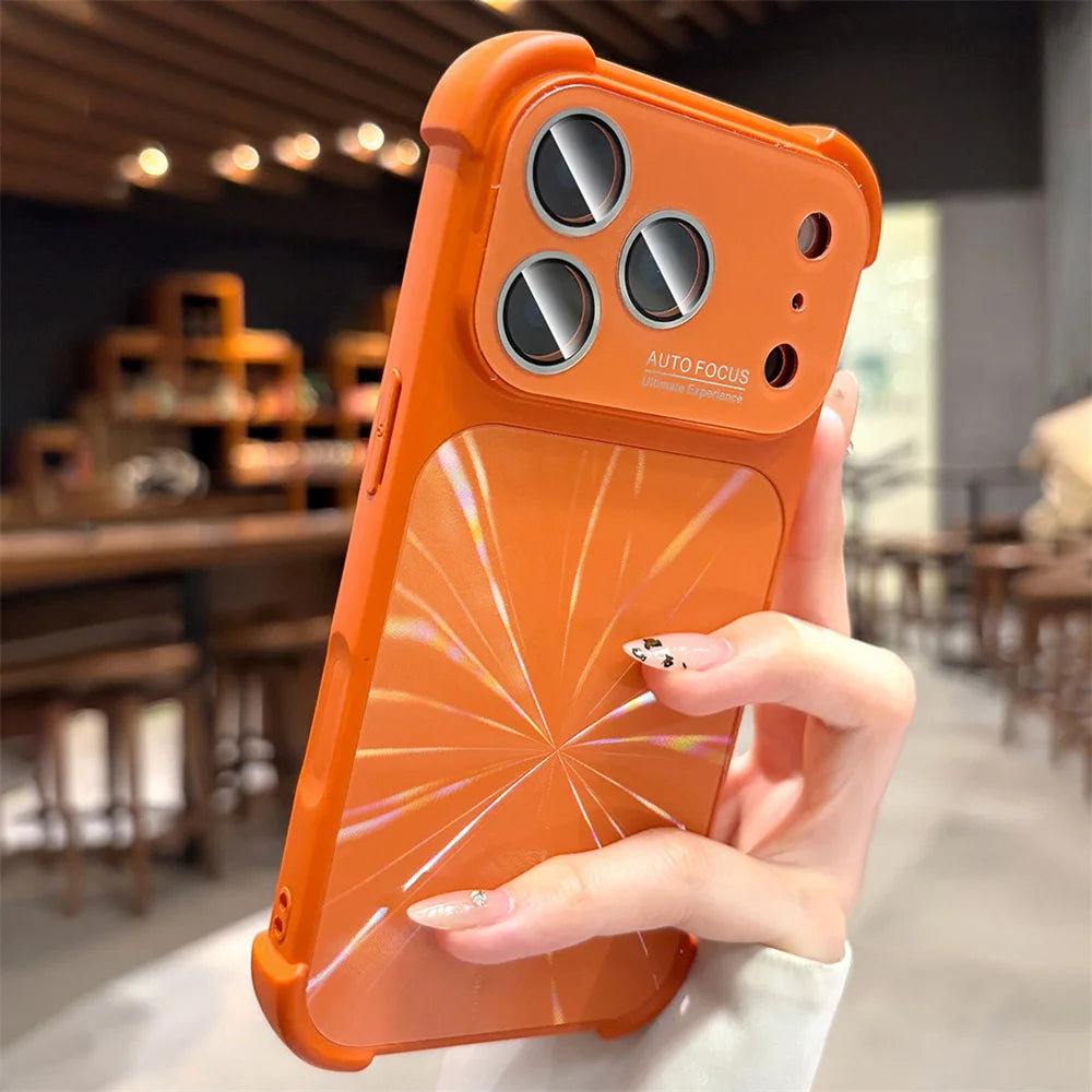 Maison Novaire Glitter Aurora Phone Case for iPhone 17 Pro | Full Lens Protection Frosted Bumper Cover Orange