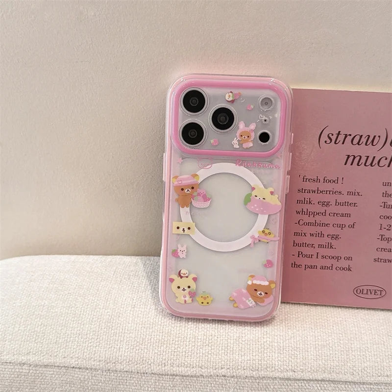 Cute Strawberry Bear Phone Case | MagSafe Shockproof Grip Stand S1454-1