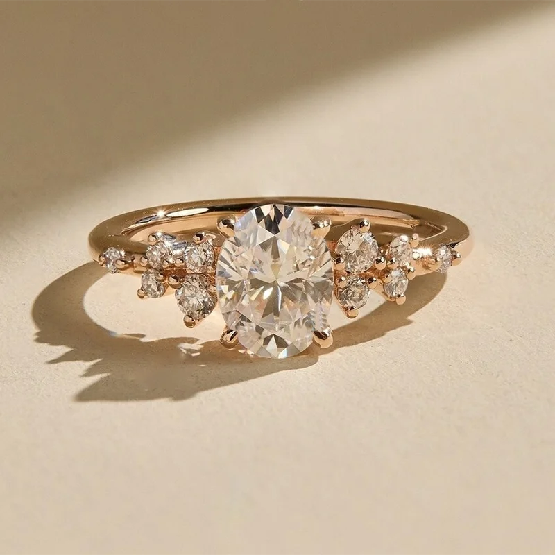 Oval Moissanite Halo Eternity Ring