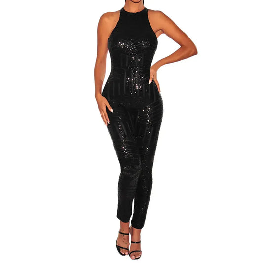Sequin Off Shoulder O-neck Jumpsuit. - BLAKESTORE-NG