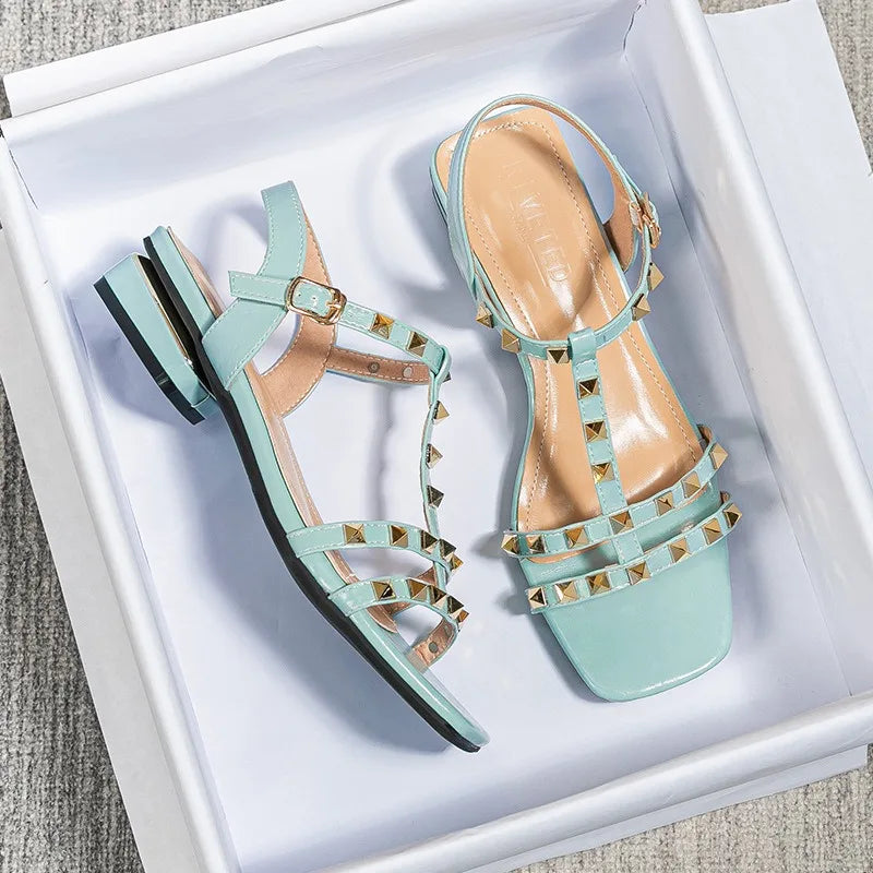 Summer Rivet Low Heel Women's Sandals. - Maison Novaire