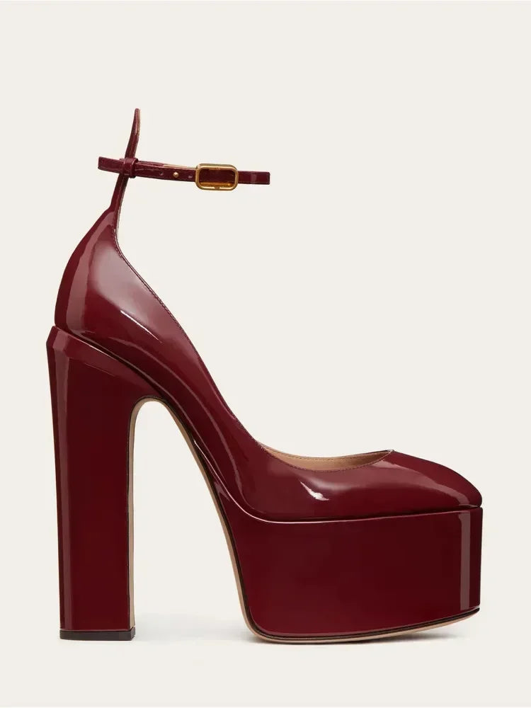 Super High Heel Party Shoes | Thick Sole Leather Bridal Pumps - Maison Novaire