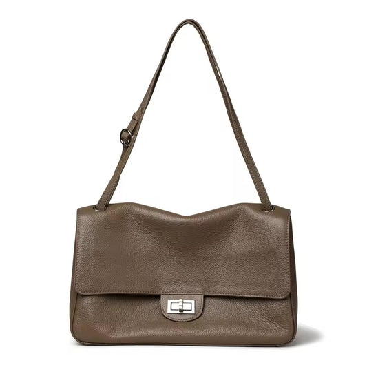 Top-Grain Cowhide Flap Shoulder Bag | Maison Novaire Signature Accessories - Brown / 32.5cm-10cm-19.5cm - Maison Novaire