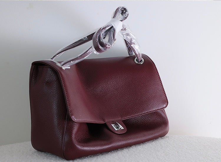 Top-Grain Cowhide Flap Shoulder Bag | Maison Novaire Signature Accessories - Dark Red / 32.5cm-10cm-19.5cm - Maison Novaire