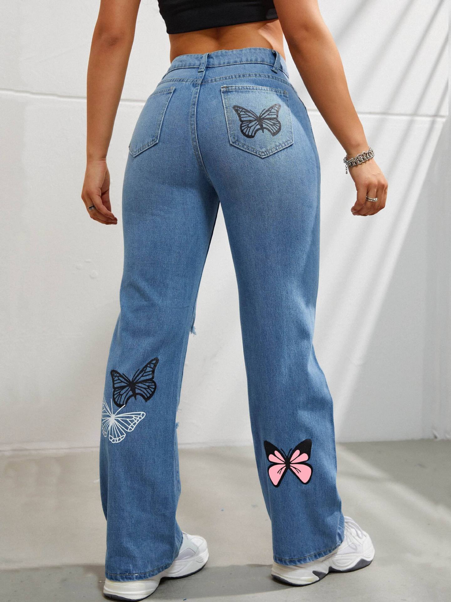 Trendy High Waisted Butterfly Leg Jeans For Women - Maison Novaire #
