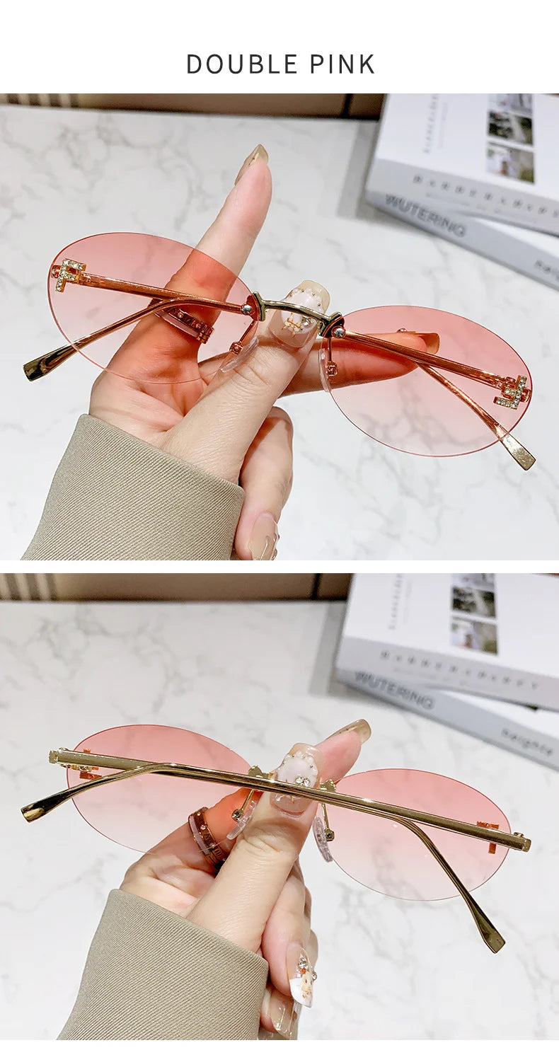 Unisex Retro Oval Rimless Sunglasses. - Maison Novaire