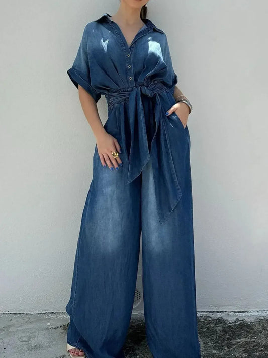 Wide Leg Denim Jumpsuit - BLAKESTORE-NG