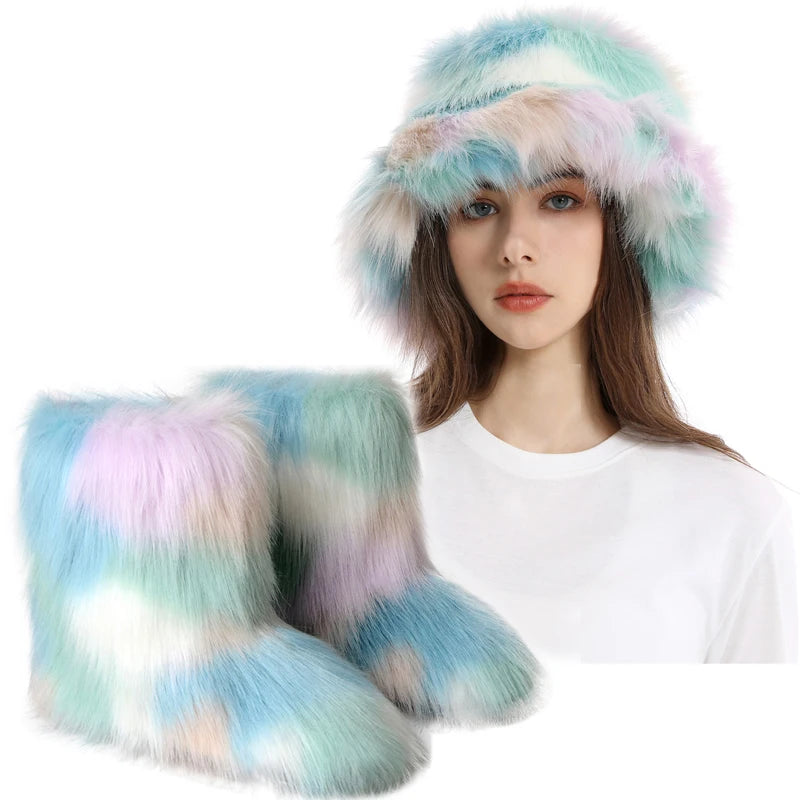 Women's Fur Snow Boots with Hat. - Maison Novaire #