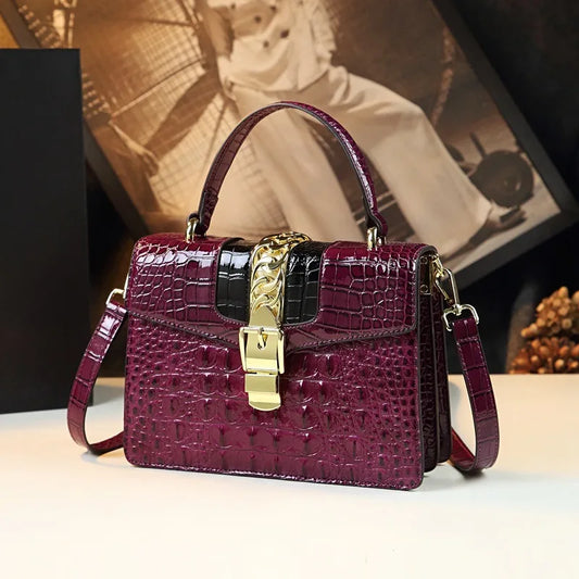Women’s Leather Crocodile-Pattern Handbag – Messenger & Small Shoulder Bag - PURPLE - Maison Novaire
