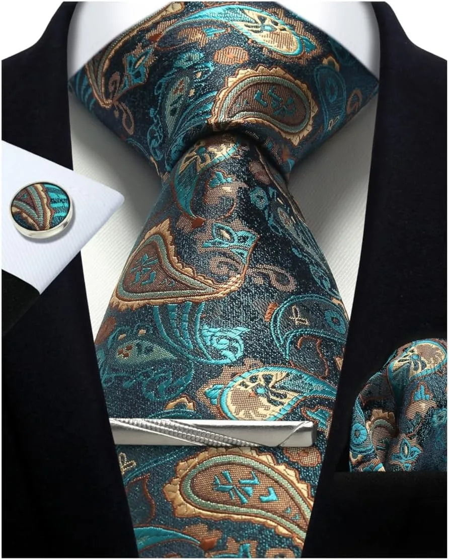 100% Silk Paisley Floral Men’s Tie | Luxury Jacquard Woven Necktie for Wedding Business Party Formal Wear - BLAKESTORE-NG