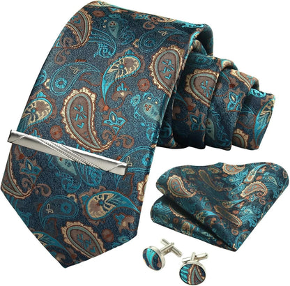 100% Silk Paisley Floral Men’s Tie | Luxury Jacquard Woven Necktie for Wedding Business Party Formal Wear - BLAKESTORE-NG