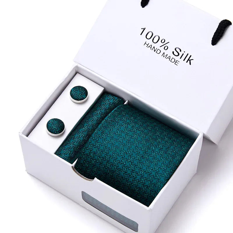 100% Silk Striped Floral Tie Set with Handkerchief | 7.5cm Men’s Luxury Necktie Gift Box for Wedding Business Party - BLAKESTORE-NG