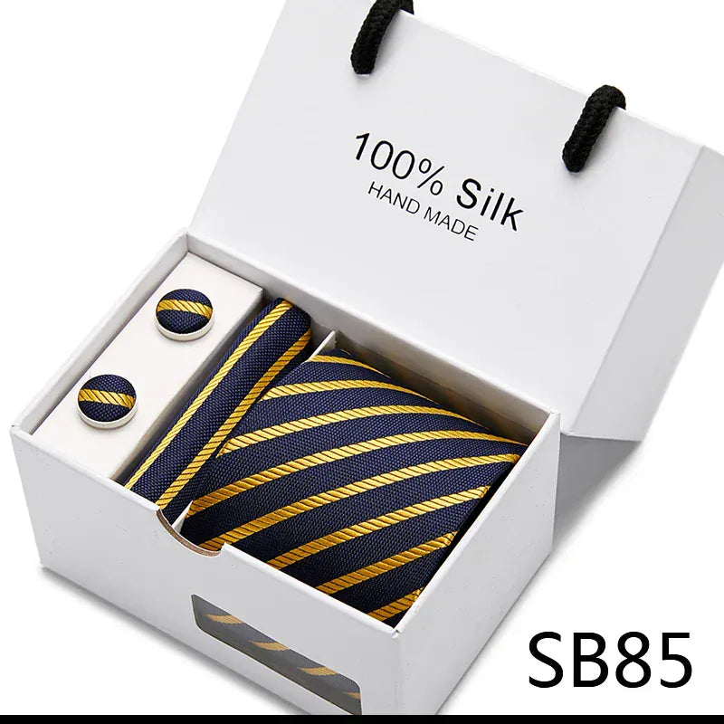 100% Silk Striped Floral Tie Set with Handkerchief | 7.5cm Men’s Luxury Necktie Gift Box for Wedding Business Party - BLAKESTORE-NG