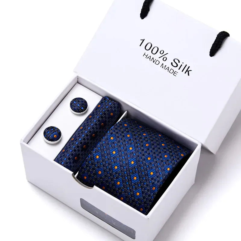 100% Silk Striped Floral Tie Set with Handkerchief | 7.5cm Men’s Luxury Necktie Gift Box for Wedding Business Party - BLAKESTORE-NG