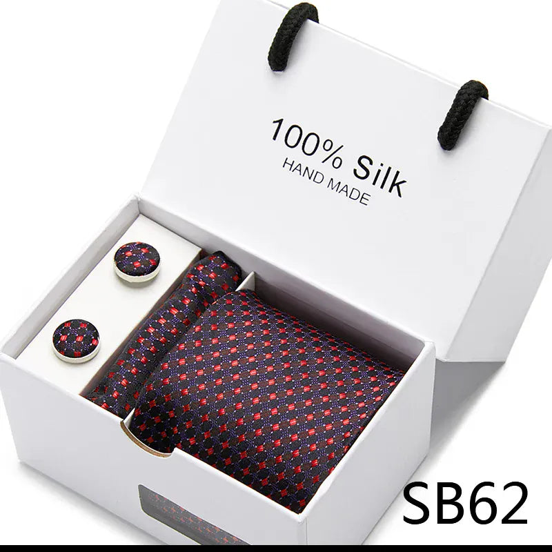 100% Silk Striped Floral Tie Set with Handkerchief | 7.5cm Men’s Luxury Necktie Gift Box for Wedding Business Party - BLAKESTORE-NG