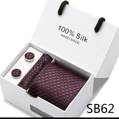 100% Silk Striped Floral Tie Set with Handkerchief | 7.5cm Men’s Luxury Necktie Gift Box for Wedding Business Party - BLAKESTORE-NG