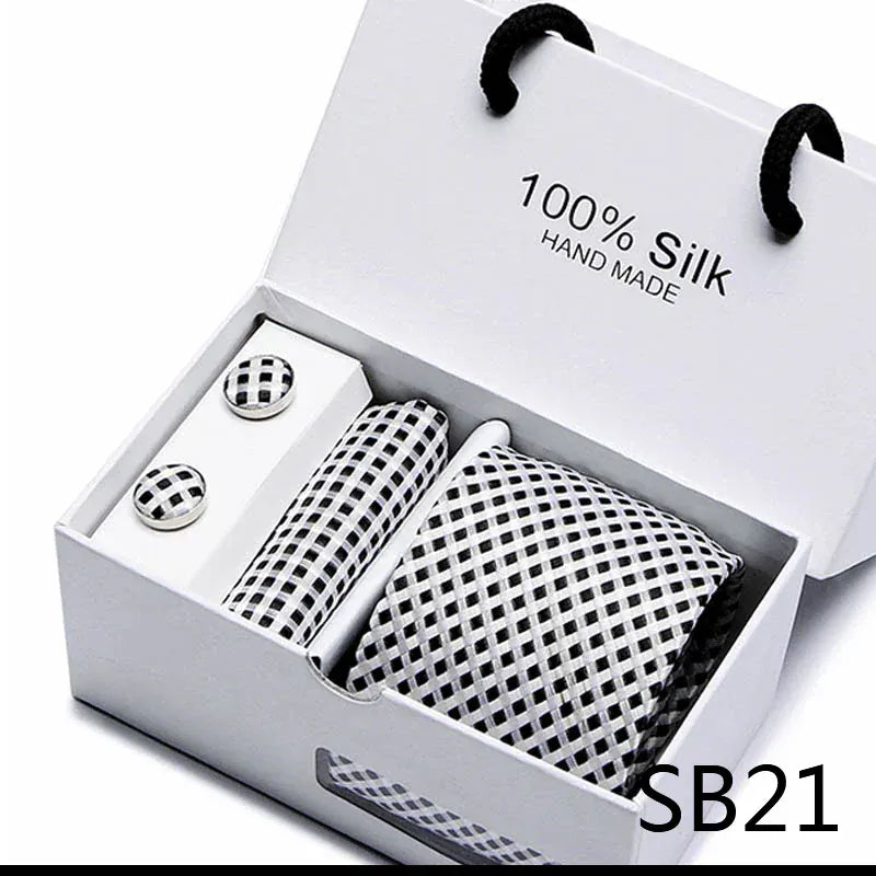 100% Silk Striped Floral Tie Set with Handkerchief | 7.5cm Men’s Luxury Necktie Gift Box for Wedding Business Party - BLAKESTORE-NG