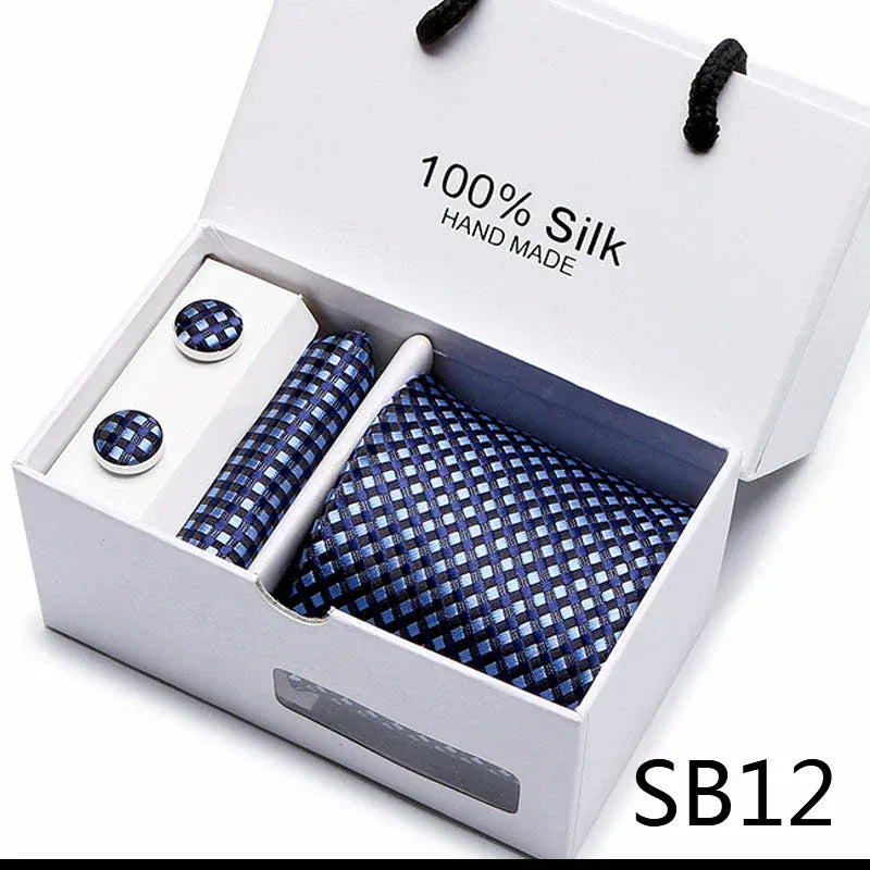 100% Silk Striped Floral Tie Set with Handkerchief | 7.5cm Men’s Luxury Necktie Gift Box for Wedding Business Party - BLAKESTORE-NG
