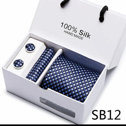 100% Silk Striped Floral Tie Set with Handkerchief | 7.5cm Men’s Luxury Necktie Gift Box for Wedding Business Party - BLAKESTORE-NG