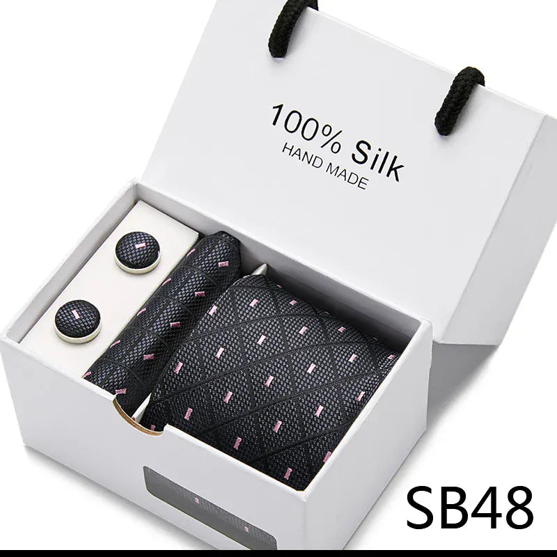 100% Silk Striped Floral Tie Set with Handkerchief | 7.5cm Men’s Luxury Necktie Gift Box for Wedding Business Party - BLAKESTORE-NG
