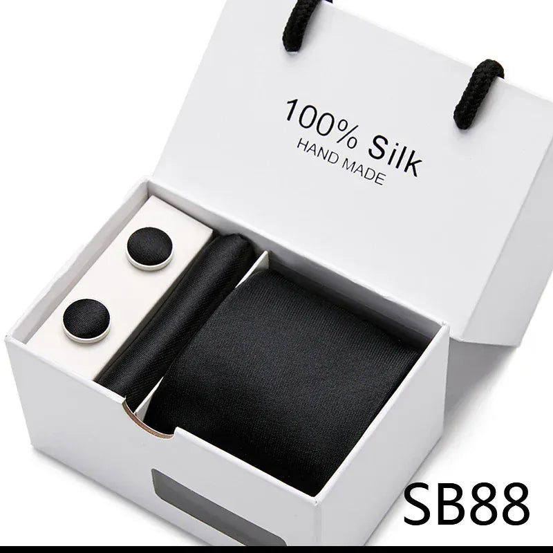 100% Silk Striped Floral Tie Set with Handkerchief | 7.5cm Men’s Luxury Necktie Gift Box for Wedding Business Party - BLAKESTORE-NG