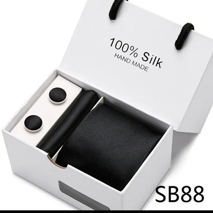 100% Silk Striped Floral Tie Set with Handkerchief | 7.5cm Men’s Luxury Necktie Gift Box for Wedding Business Party - BLAKESTORE-NG