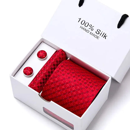 100% Silk Striped Floral Tie Set with Handkerchief | 7.5cm Men’s Luxury Necktie Gift Box for Wedding Business Party - BLAKESTORE-NG