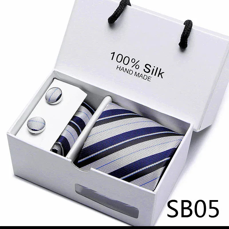 100% Silk Striped Floral Tie Set with Handkerchief | 7.5cm Men’s Luxury Necktie Gift Box for Wedding Business Party - BLAKESTORE-NG