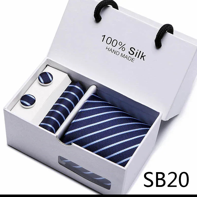 100% Silk Striped Floral Tie Set with Handkerchief | 7.5cm Men’s Luxury Necktie Gift Box for Wedding Business Party - BLAKESTORE-NG