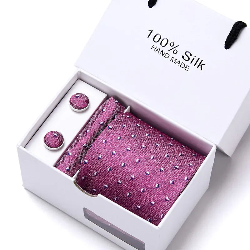 100% Silk Striped Floral Tie Set with Handkerchief | 7.5cm Men’s Luxury Necktie Gift Box for Wedding Business Party - BLAKESTORE-NG
