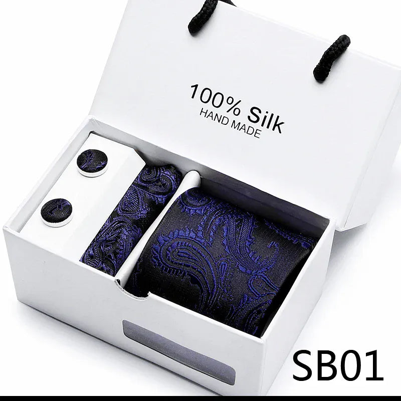 100% Silk Striped Floral Tie Set with Handkerchief | 7.5cm Men’s Luxury Necktie Gift Box for Wedding Business Party - BLAKESTORE-NG