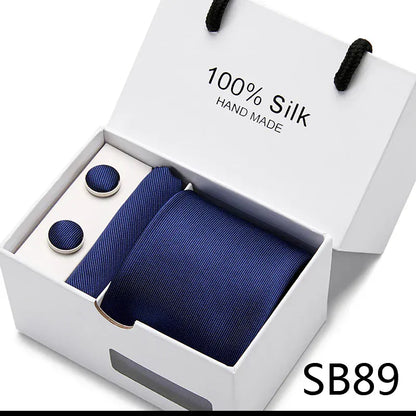 100% Silk Striped Floral Tie Set with Handkerchief | 7.5cm Men’s Luxury Necktie Gift Box for Wedding Business Party - BLAKESTORE-NG