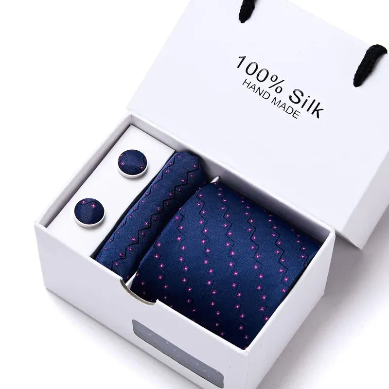 100% Silk Striped Floral Tie Set with Handkerchief | 7.5cm Men’s Luxury Necktie Gift Box for Wedding Business Party - BLAKESTORE-NG